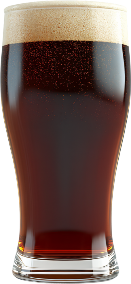 Refreshing tall glass filled with dark liquid, topped with a frothy foam. The condensation makes it look even more inviting. png