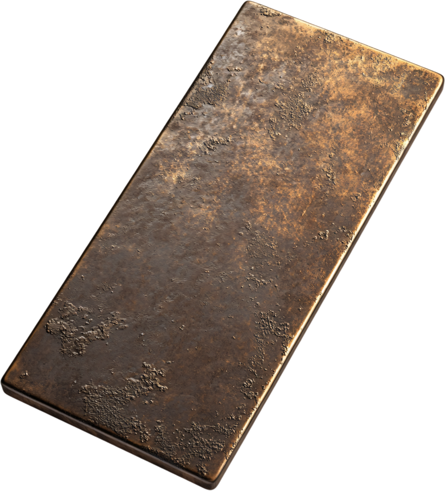 Textured metal surface with a blend of bronze and brown tones, suggesting age and wear. The light reflects on the surface, emphasizing the details. png