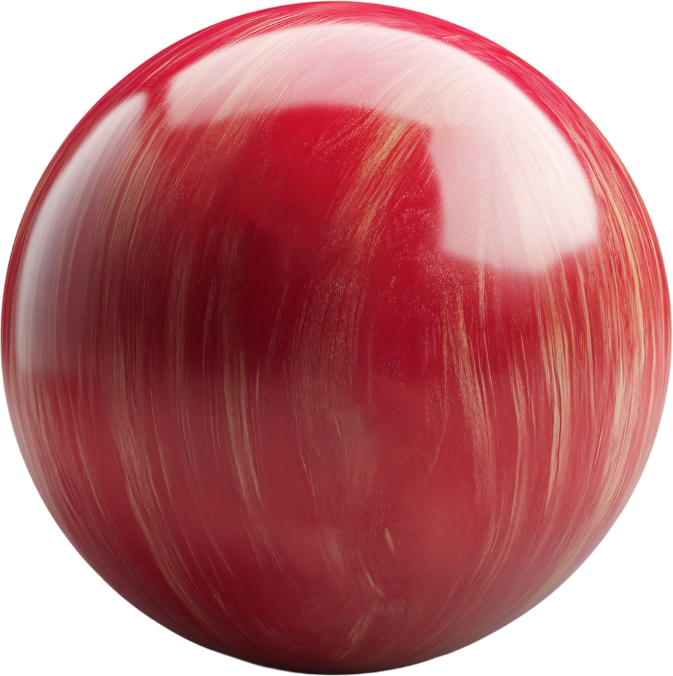 Glossy red sphere with striated pattern. High reflection and color variation add depth. Isolated on a black background, simple yet elegant. png