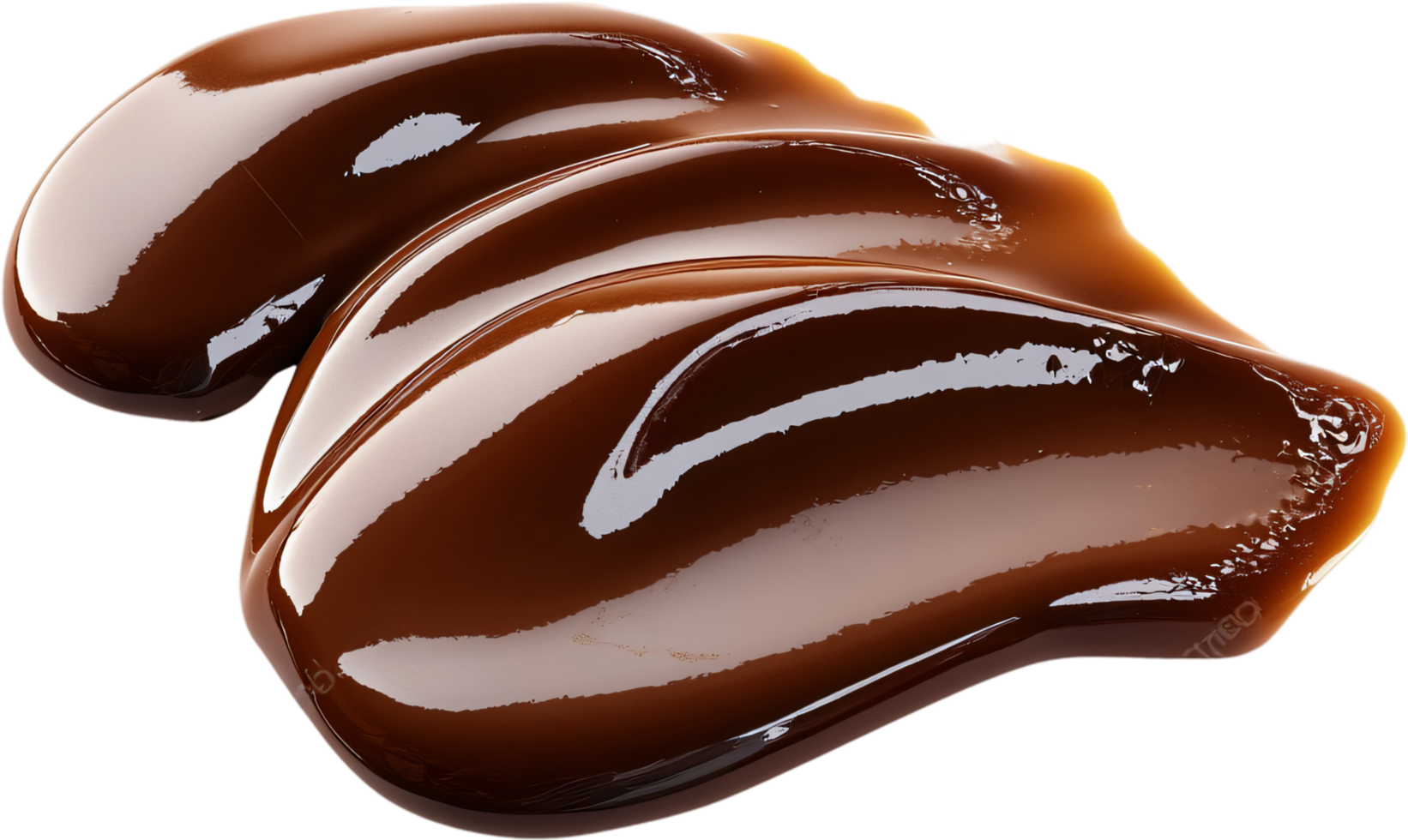 Glossy caramel swirl with a rich, deep brown color. Delicious dessert topping, perfect for ice cream and other sweets on a black background. png