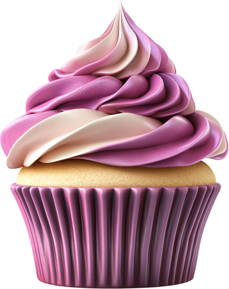 A delicious cupcake with pink and cream frosting, perfect for a sweet treat or dessert, displayed against a black background. png