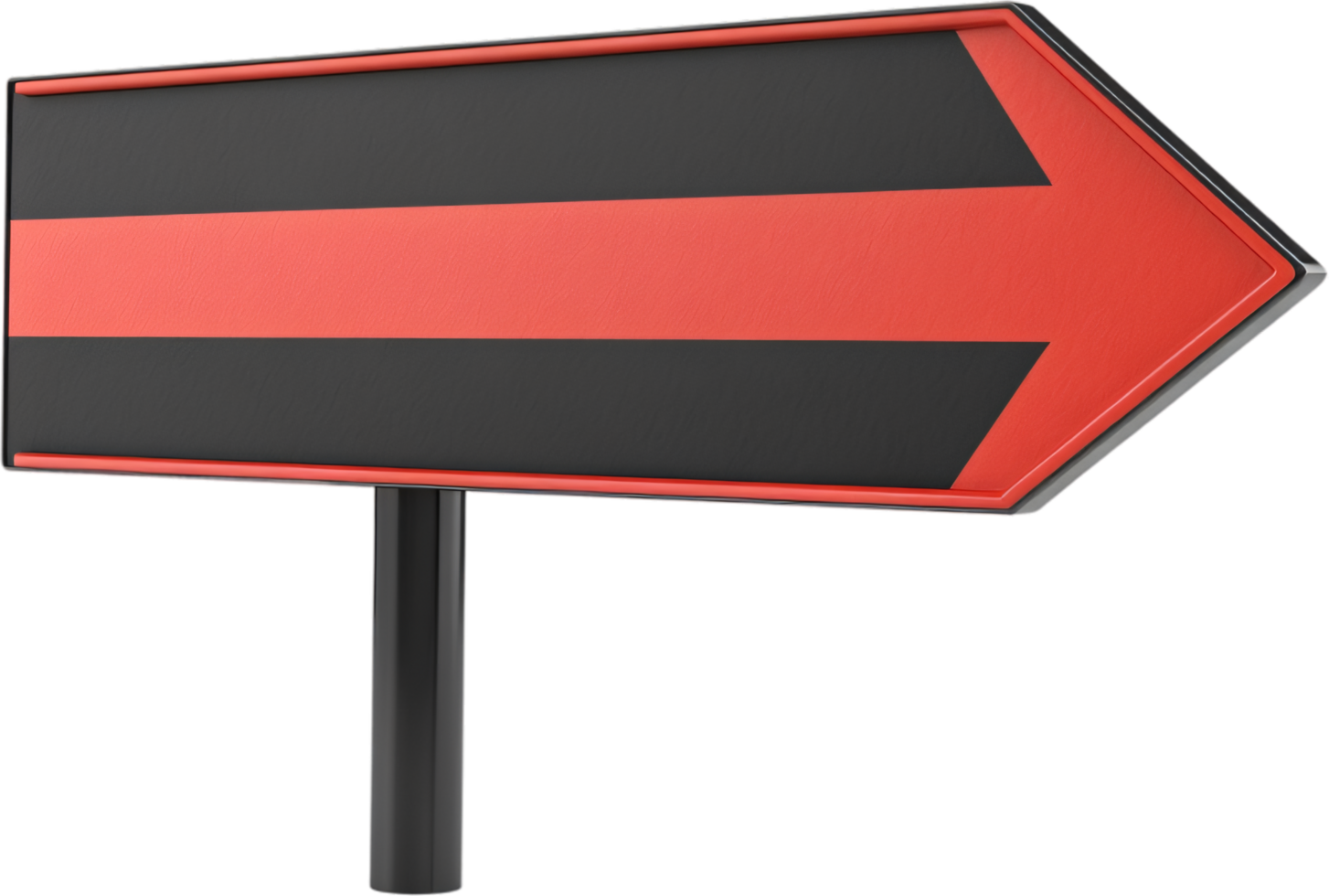A directional sign with a red stripe and black areas, featuring a right-pointing arrow, indicating a pathway or decision point. png