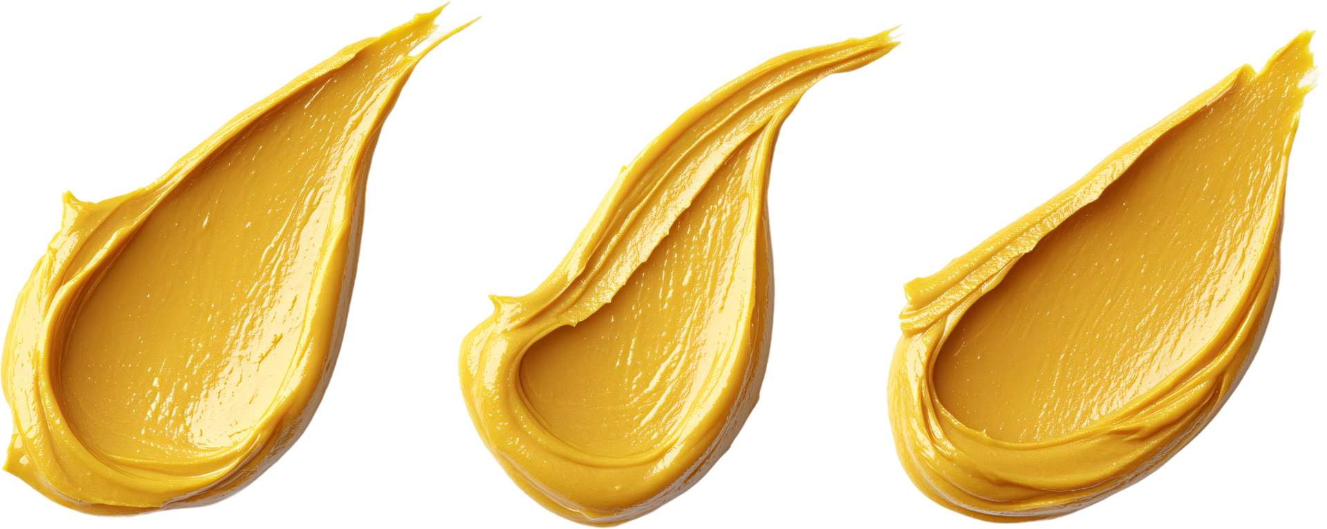 Three smears of smooth, creamy peanut butter against a dark background. Perfect for sandwiches, snacks, or baking ingredient. png