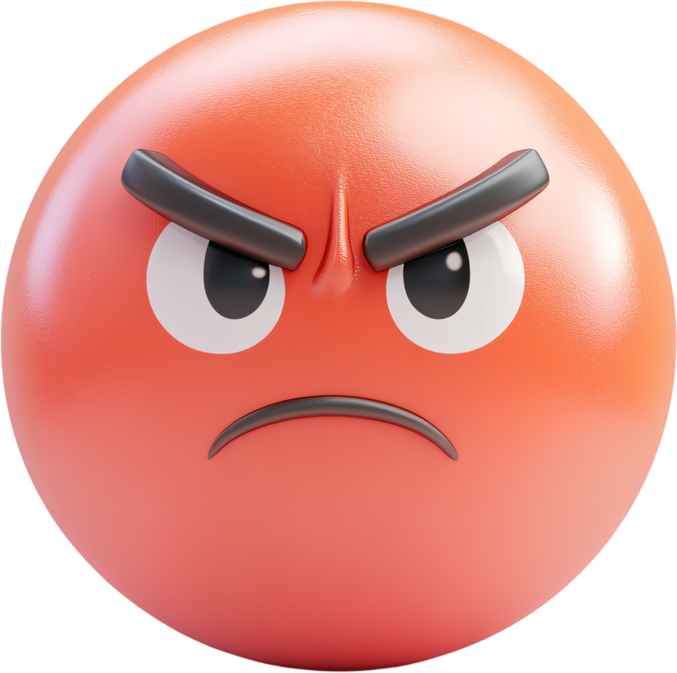 Red-faced with anger, this 3D emoji showcases furrowed brows and a displeased expression, portraying frustration and intense emotion. png