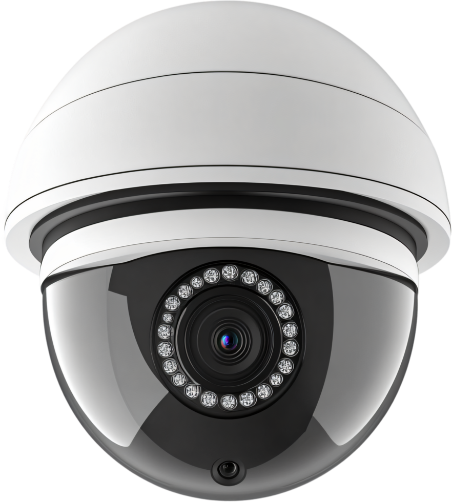 A surveillance camera, emphasizing the lens and dome structure of the security system. It is a common method for protecting the area. png