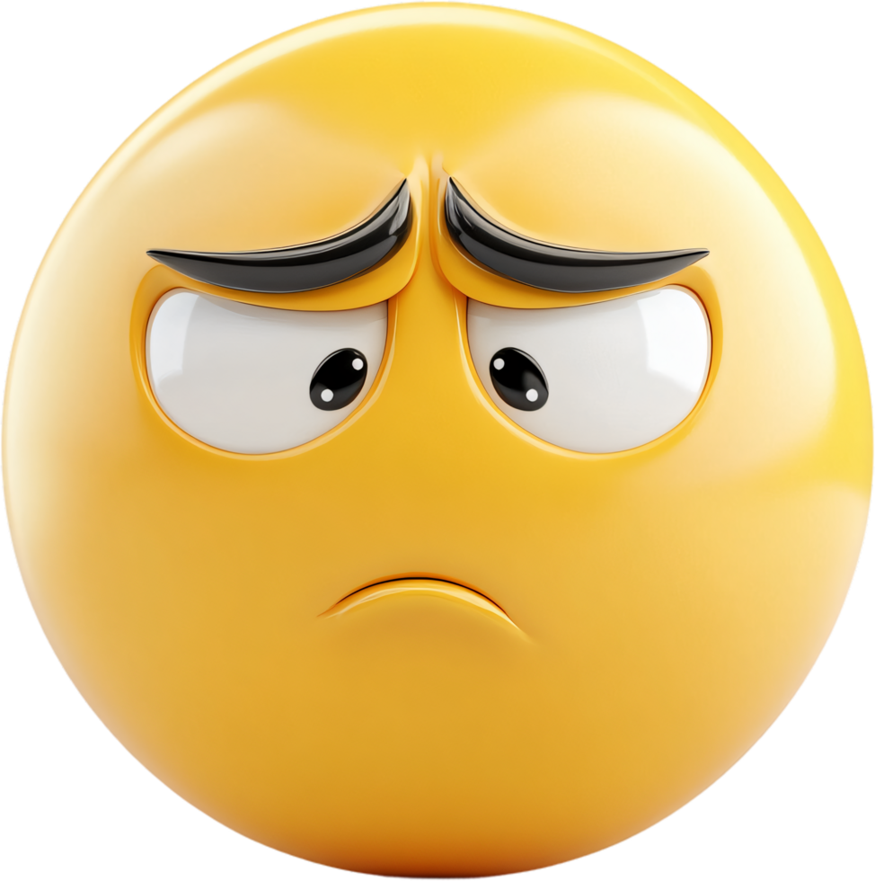 Emoji with downturned mouth, squinting eyes, furrowed eyebrows, conveying skepticism, disapproval, or contemplation. Yellow emoticon face. png