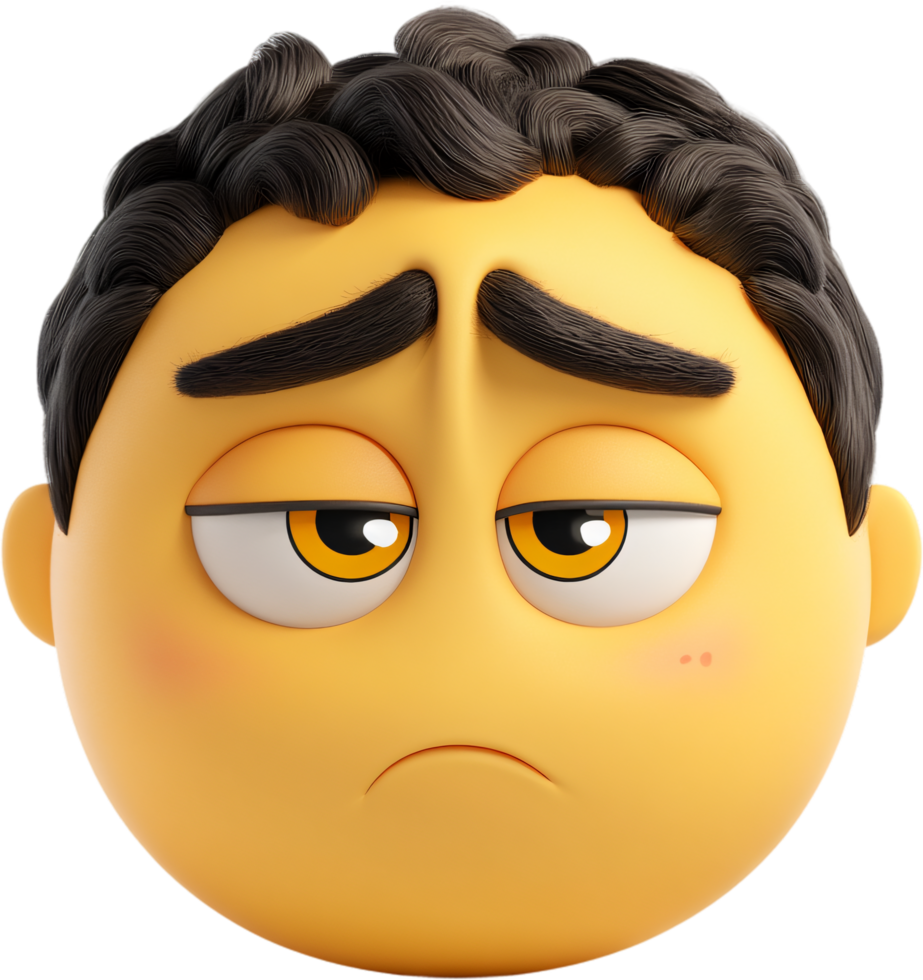 The animated face shows an individual with a melancholy mood. The facial expression captures weariness and lack of enthusiasm or interest. png