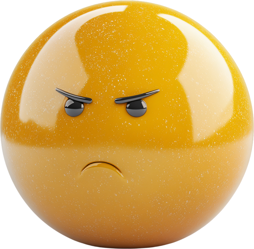 Anger emoji, This digital sphere with a yellow gradient, conveying deep displeasure with furrowed brows and a downturned mouth. png