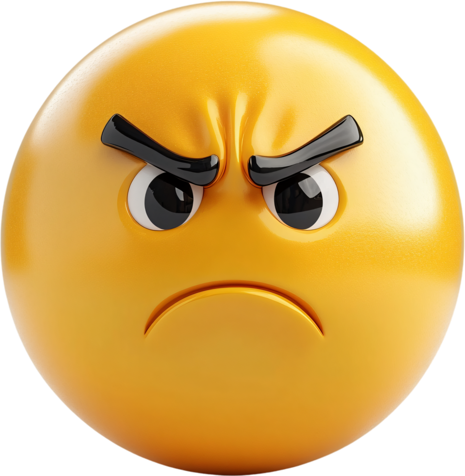 Frowning face expressing discontent. Its furrowed brow and downturned mouth convey disapproval, frustration, or a general sense of unhappiness. png
