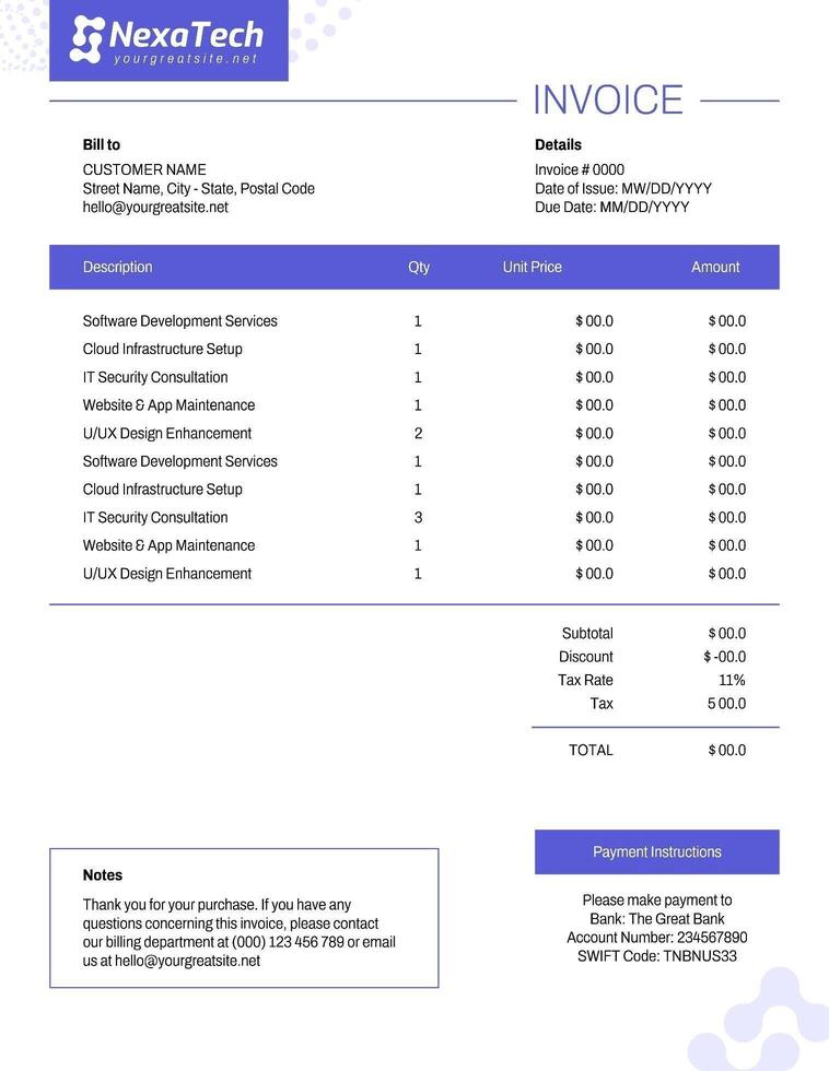 Tech Company Invoice template
