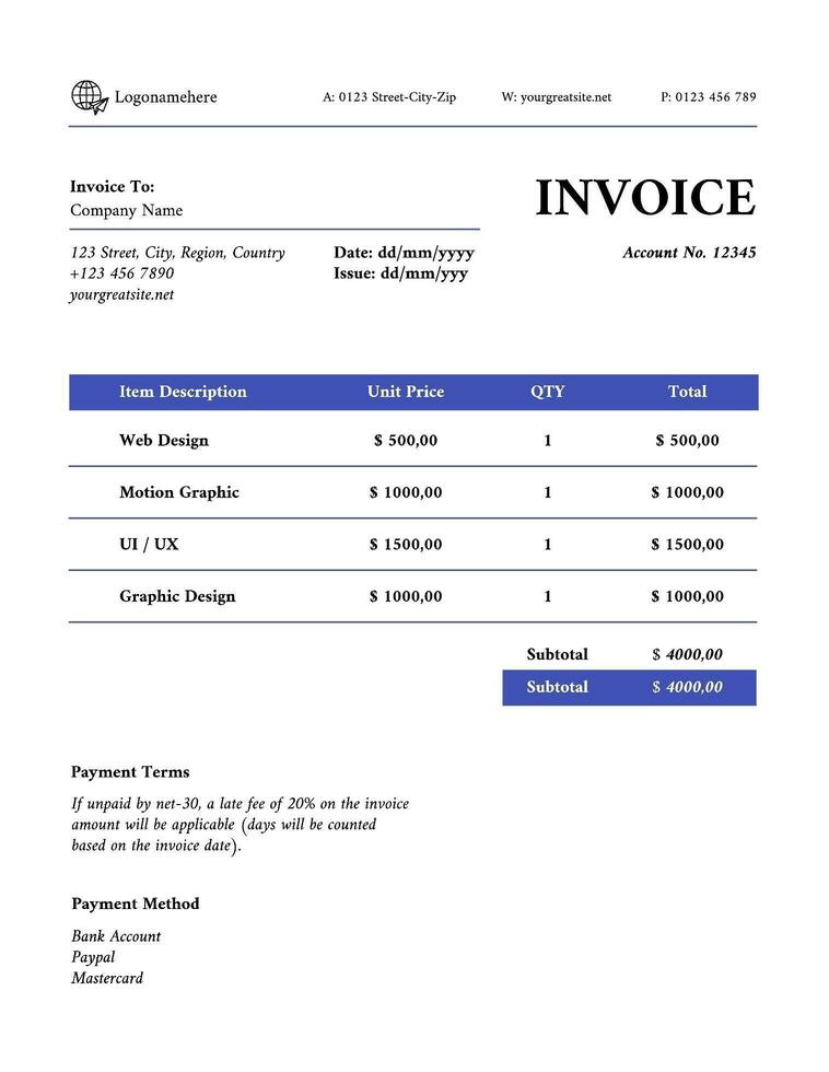 Web Design Invoice Template