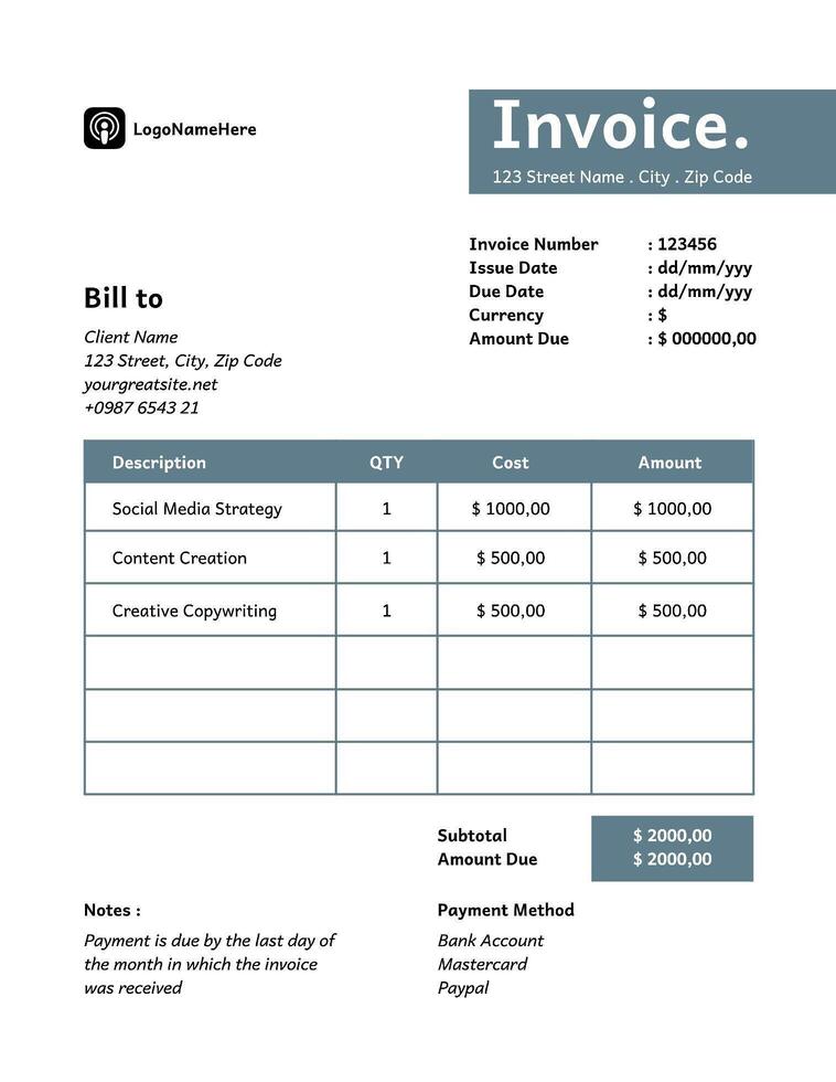 Social Media Marketing Invoice template