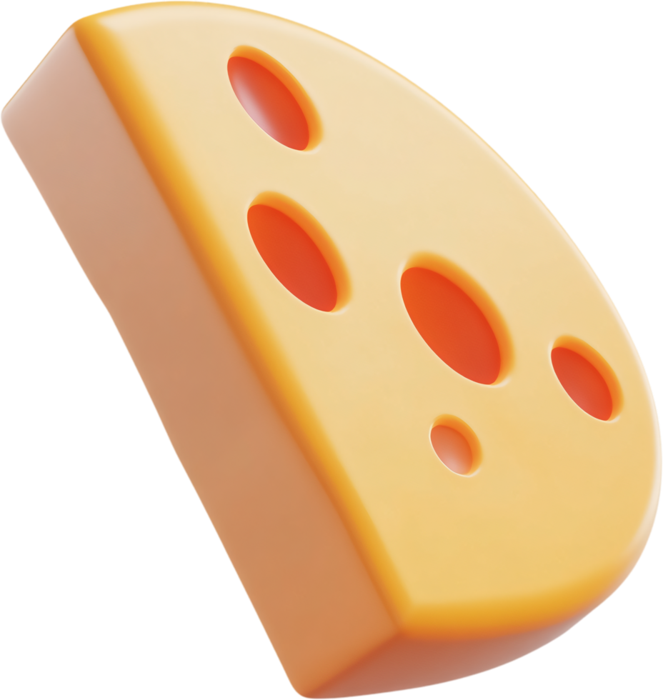 A delightful piece of Swiss cheese with its classic holes. Cheese lovers will enjoy this tasty and cartoonish delight. png