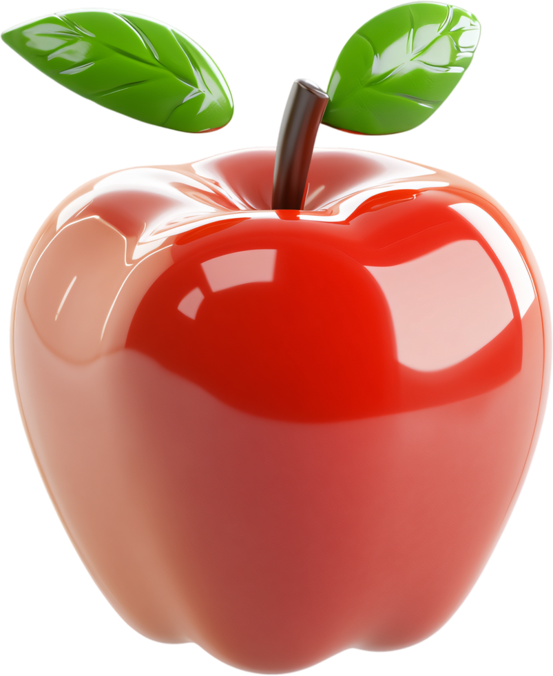 Shiny red apple with green leaves, a perfect blend of health and taste, ideal for a fresh snack, symbolizing nutrition and well-being. png