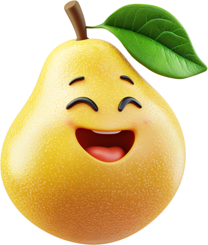 Happy Pear Cartoon, Cheerful fruit with a big smile, expressing joy and good humor in a fun, animated style. Healthy, tasty, and vibrant. png