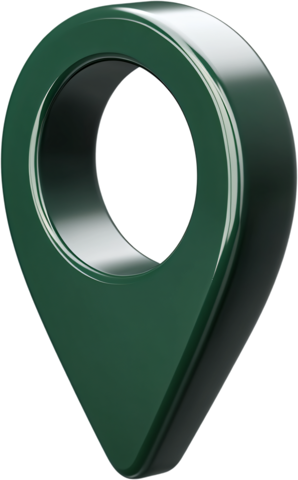 A sleek, green location pin icon standing against a black backdrop, symbolizing navigation and spatial awareness in digital mapping. png