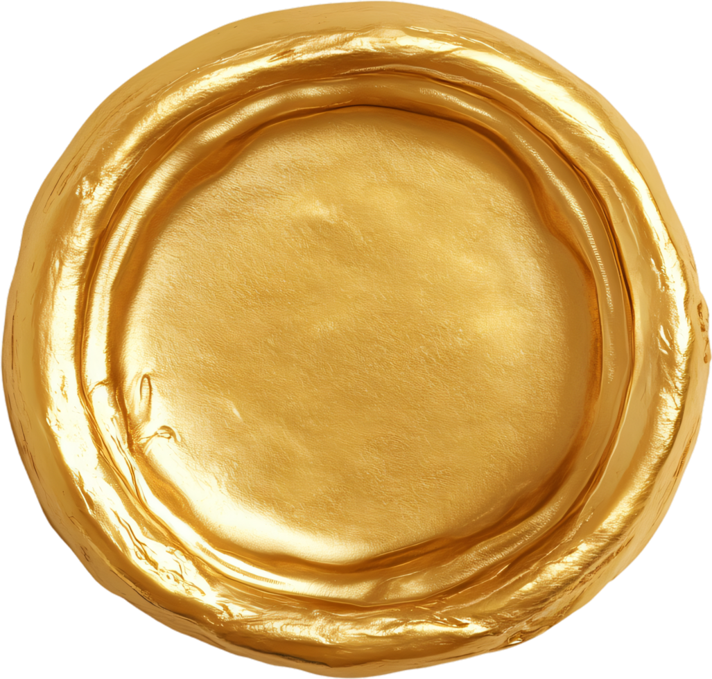 A gleaming circular badge or emblem crafted from gold. The design has a modern feel with a sense of minimalist yet opulent aesthetic. png