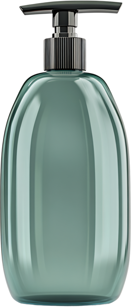 Minimalist green pump bottle with a reflective surface, perfect for elegant bathroom decor. Sleek, modern design adds sophistication. png