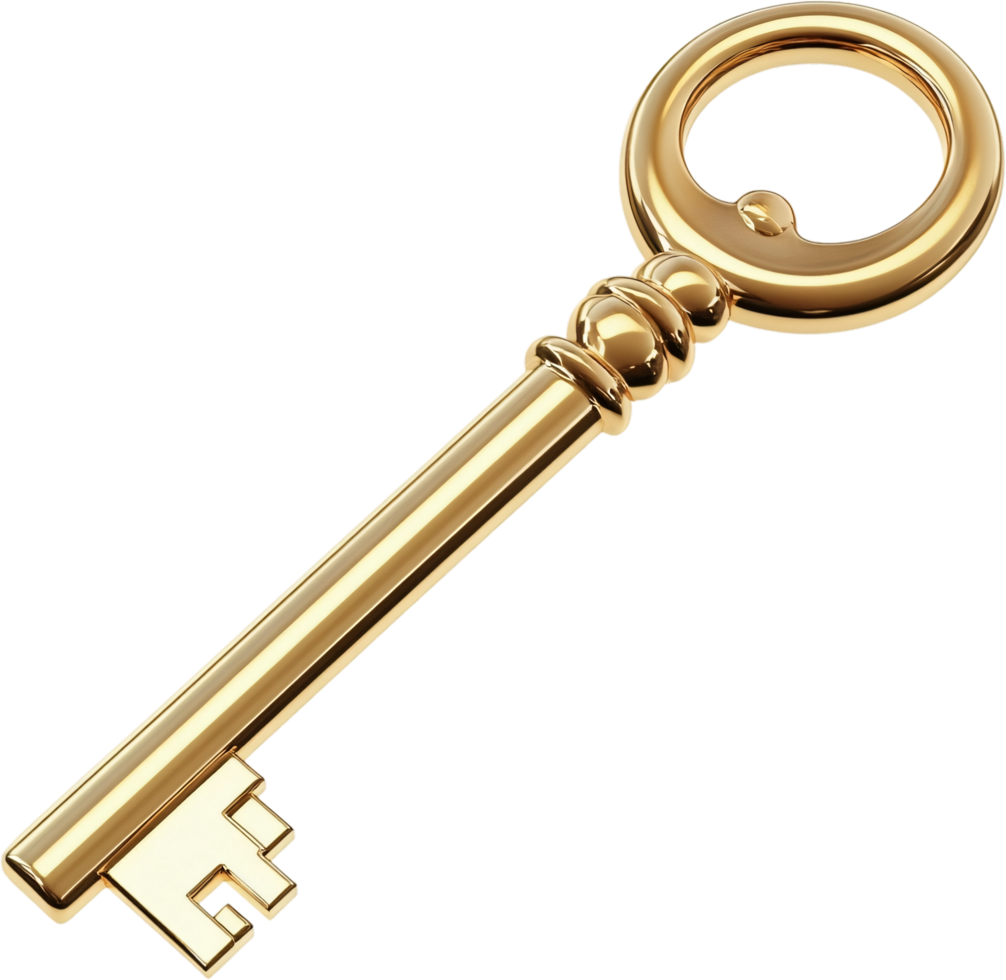 A golden key represents opportunity, mystery, access, and unlocking potential, with a timeless design and elegant craftsmanship. png