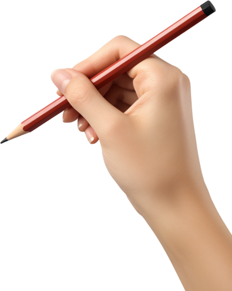 A hand is holding a pencil, ready to write or draw on something. The background is a solid black to provide contrast and highlight. png