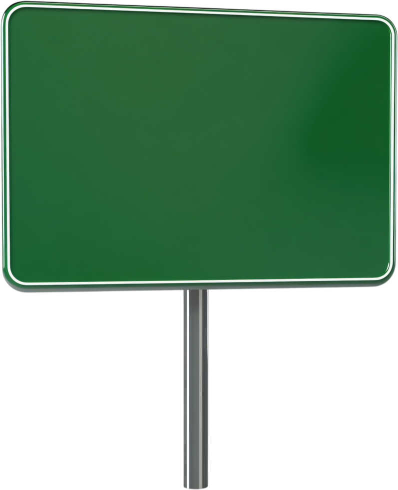 A blank, green road sign stands against a black background, offering a canvas for your message or destination. Versatile design element. png