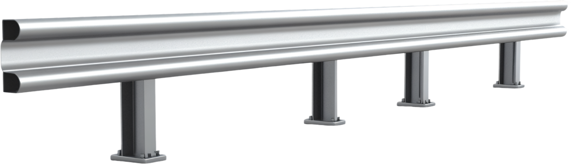 Safety Barrier, Reflective metallic barrier designed to prevent vehicles from veering off course, ensuring road safety. png