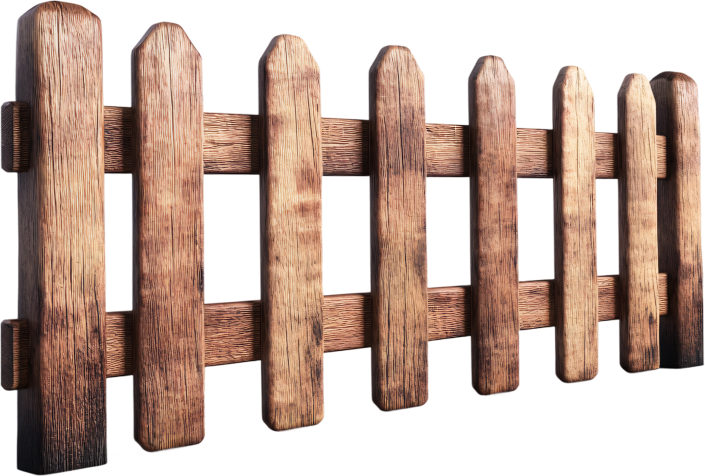 Rustic wooden fence, weathered and charming, defines boundaries with natural beauty. A garden's subtle enclosure. A country style statement. png
