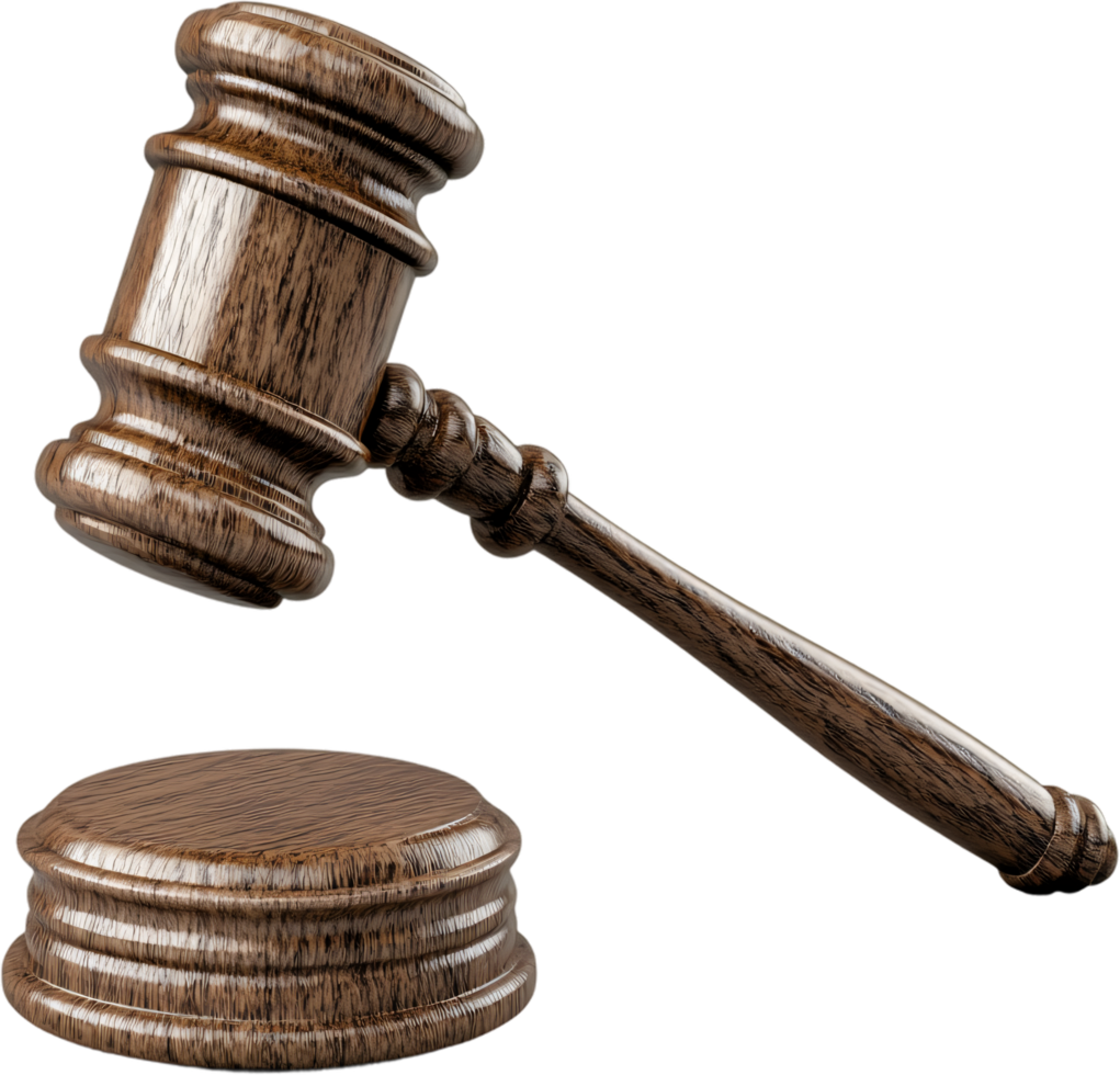 Wooden gavel for legal proceedings. Impartiality in court ensures the fair trial of all people. Due process is a fundamental right. png