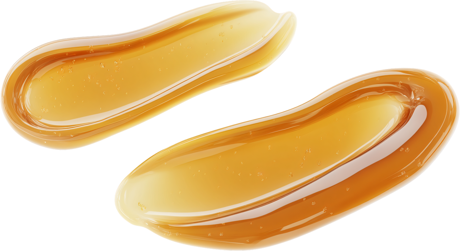 Golden gel-like serum in elegant smears against a stark black backdrop, highlighting the glossy texture and radiant amber hue. png