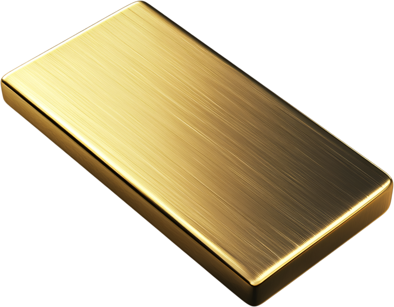 A golden rectangle shines with a metallic sheen, showcasing a smooth, brushed surface against a stark black background. Precious and polished. png