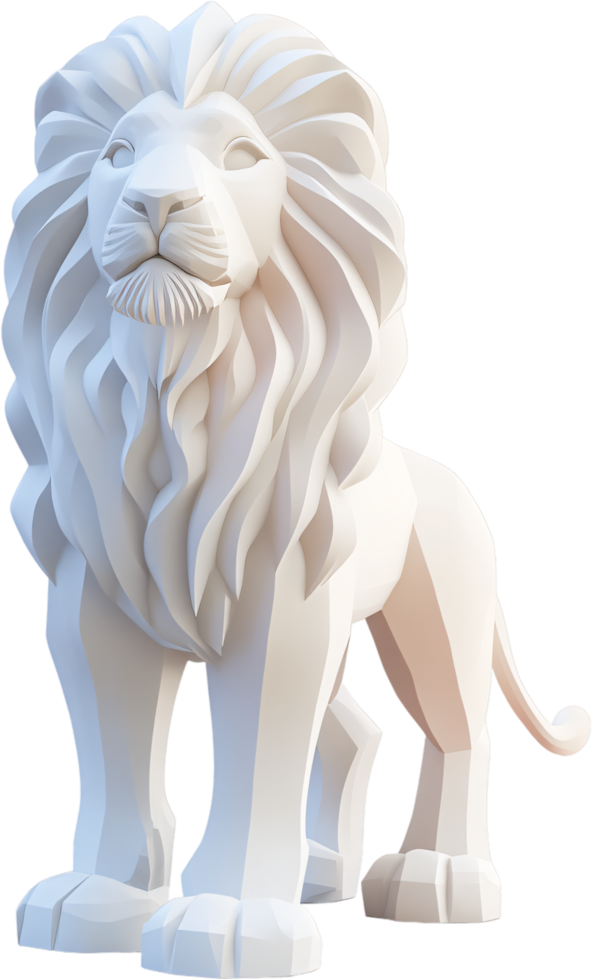 Majestic lion statue in a modern, stylized design, rendered in a soft, off-white hue. Powerful and elegant depiction of royalty. png