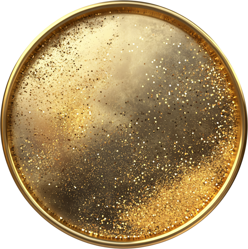Gold shimmer on a smooth, round surface, hinting at luxury and celebration with a radiant glow of confetti-like particles. png