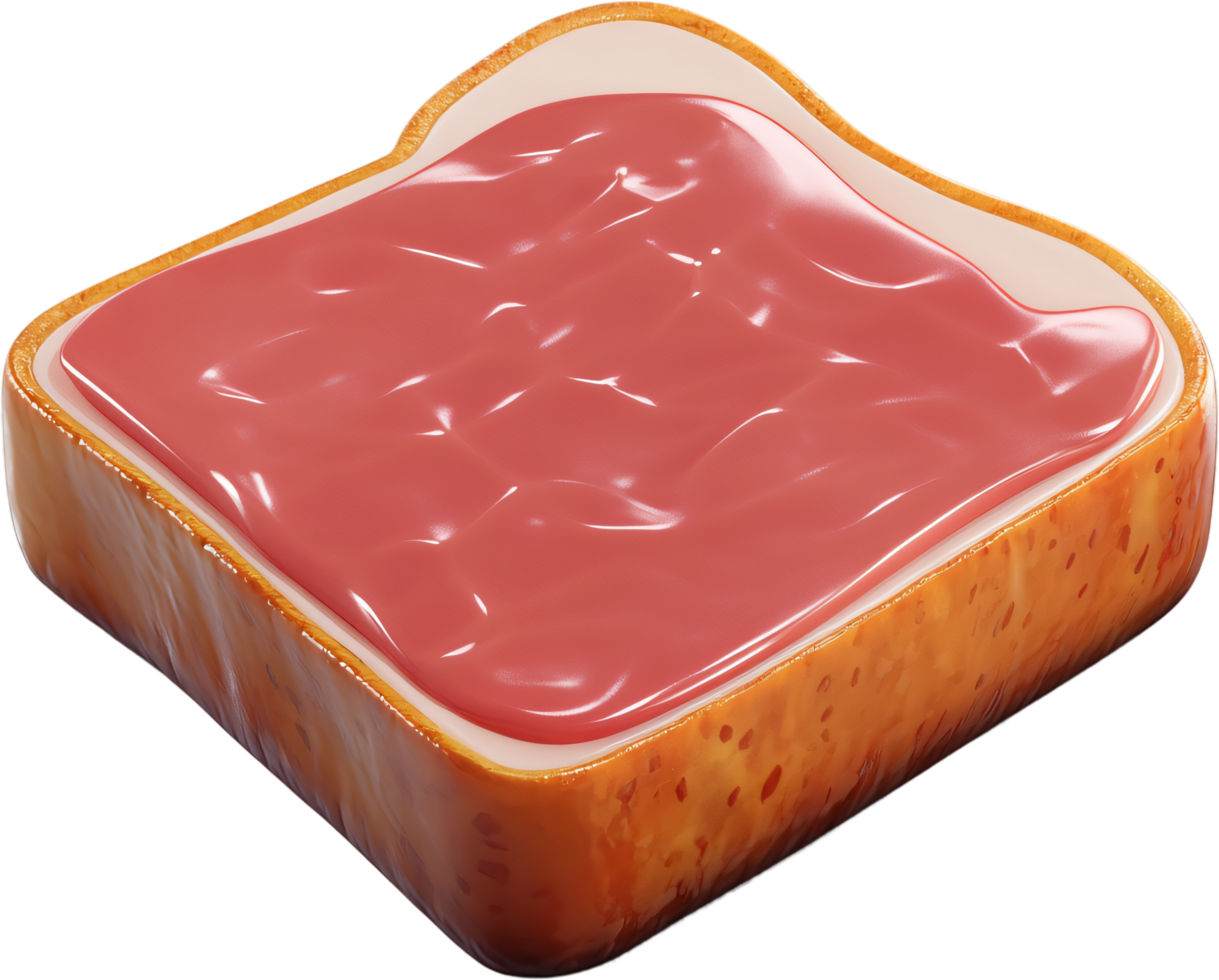 A slice of toast covered with a glossy layer of red spread, looks delicious and inviting. Perfect for breakfast, snack or even a simple meal. png