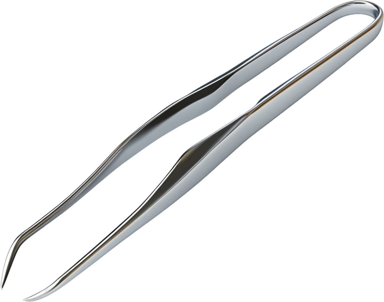 Sleek metal tweezers with a polished finish, perfect for precision tasks. Isolated against a stark black background for clarity. png