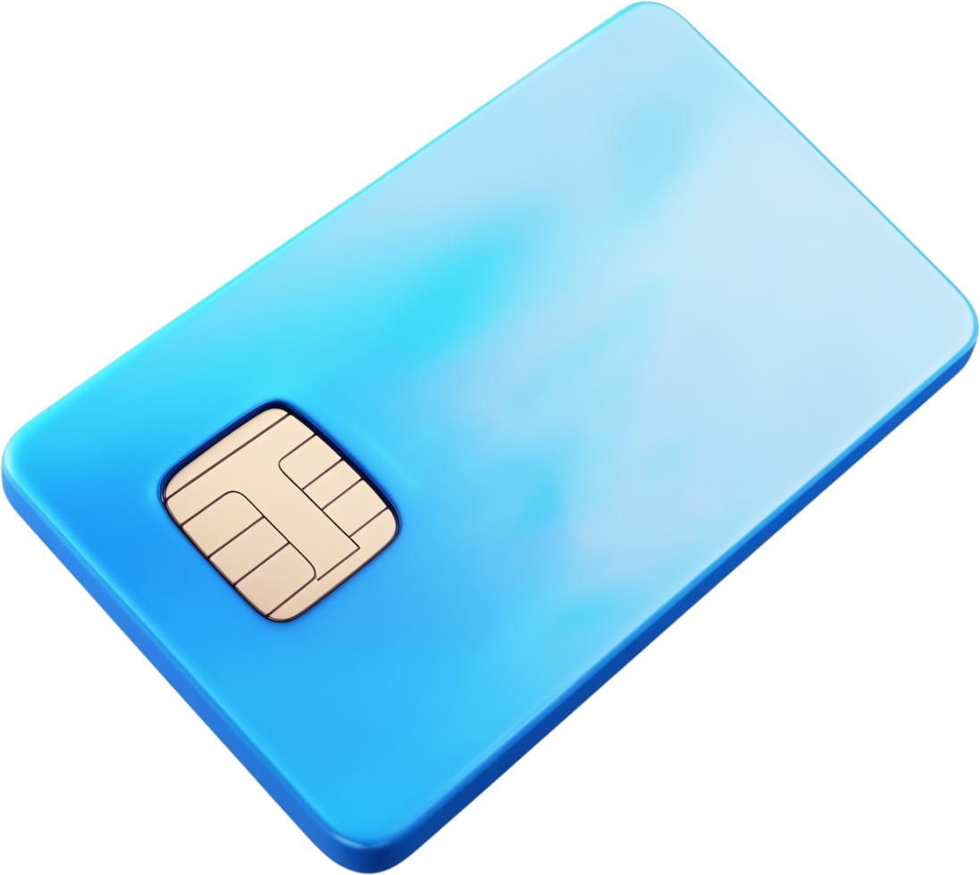 A sleek, light blue sim card with a metallic chip is shown diagonally. Clean, minimalist style for mobile technology and connectivity. png