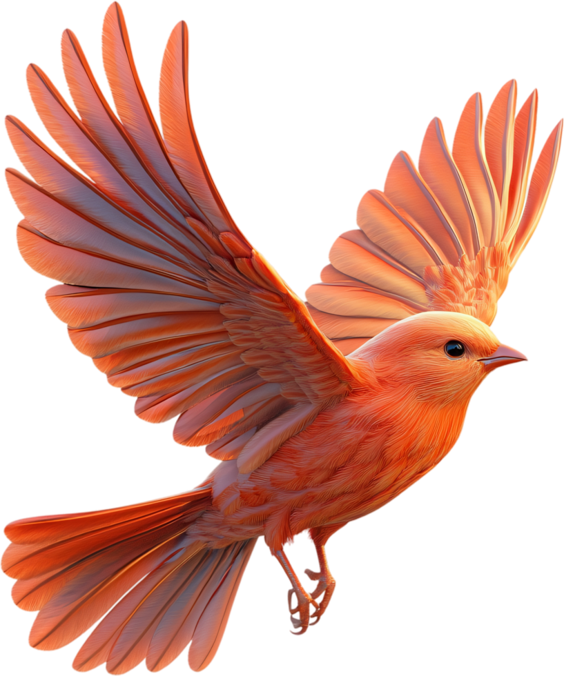 Vibrant cardinal in flight captured against a contrasting dark backdrop, displaying detailed feathers and artistic composition. png