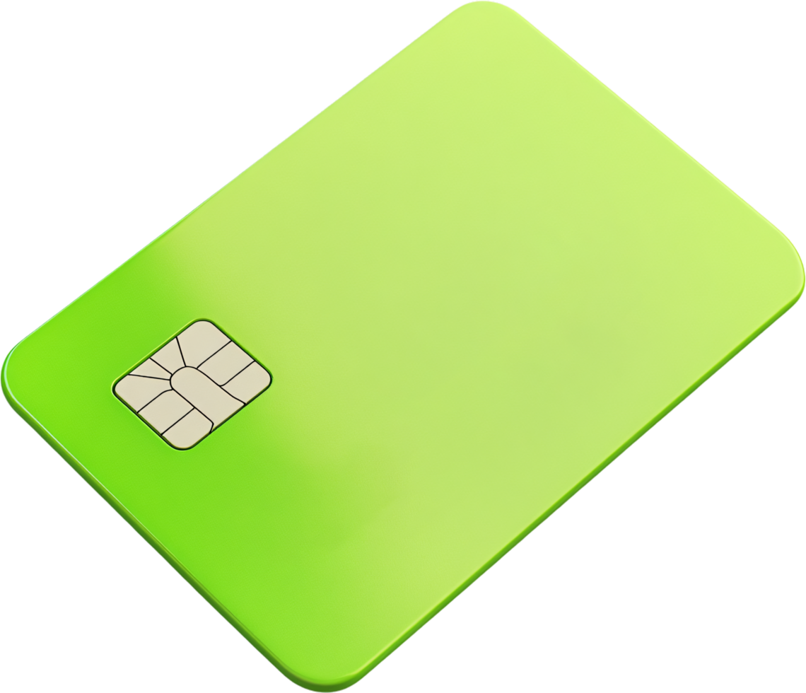 A sleek, lime green card with an EMV chip, symbolizing modern finance and secure transactions in a vibrant, contemporary design. png