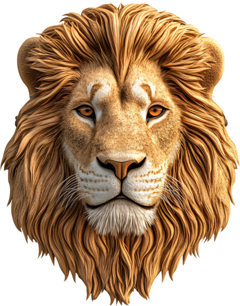 A majestic close-up captures the intense gaze and golden mane of a regal lion, radiating power and wisdom. A true king of the animal kingdom. png