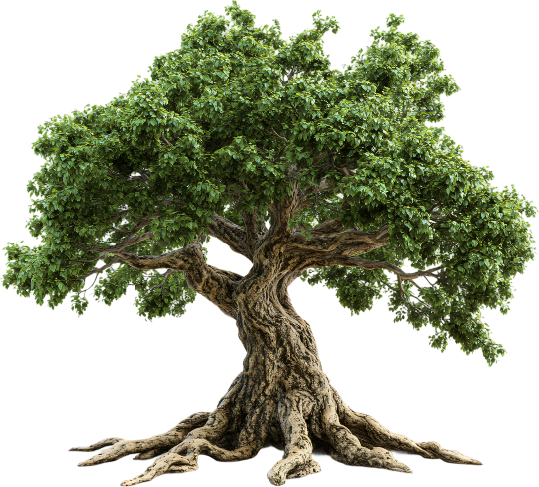 Detailed tree with a strong trunk and vibrant leaves. It's a symbol of nature's strength and the beauty in its complexity and grandeur. png