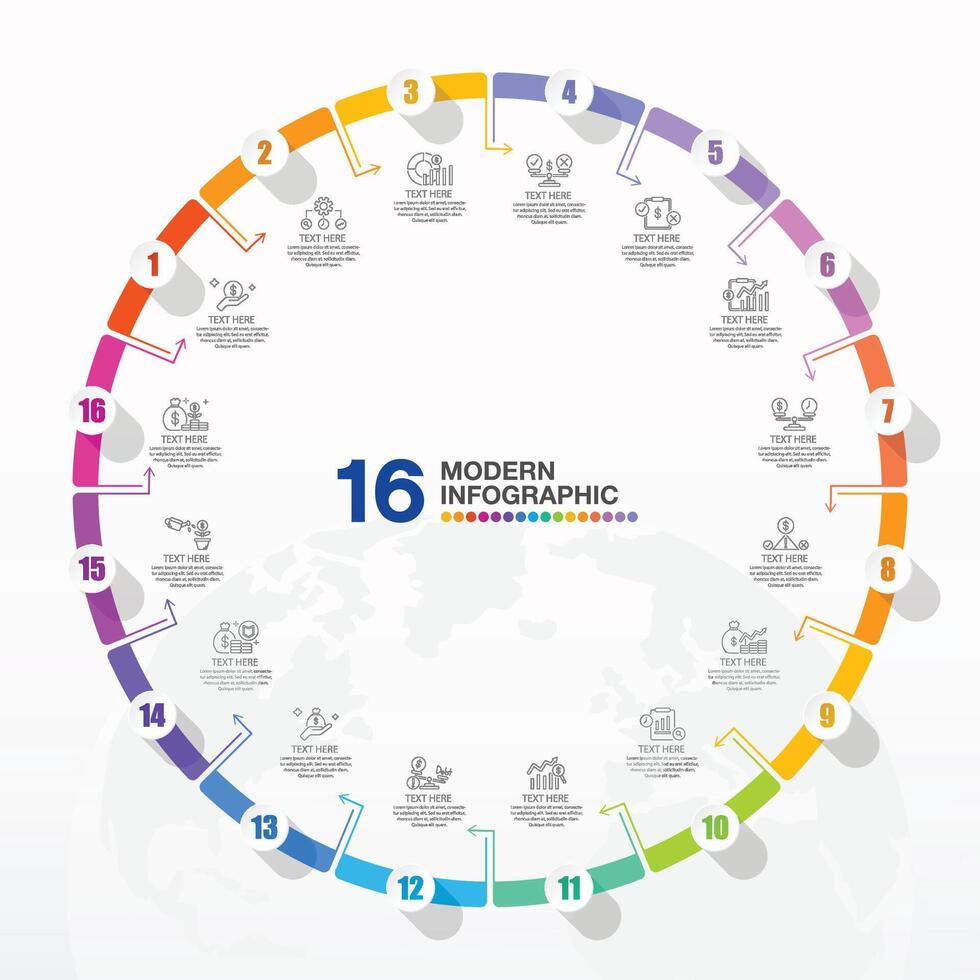 Circle infographic 16 step. vector