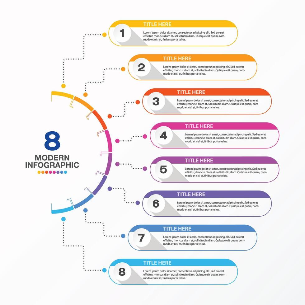 Half circle 8 process, Infographic for presentation vector