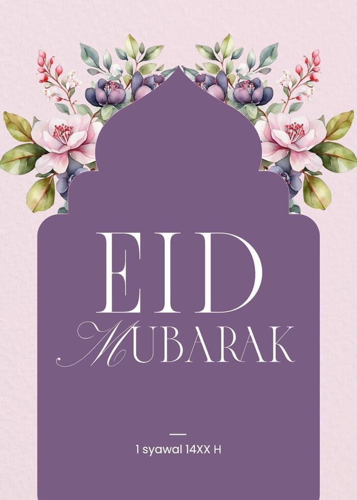 Purple Floral Eid Celebration invitation Greeting Card template