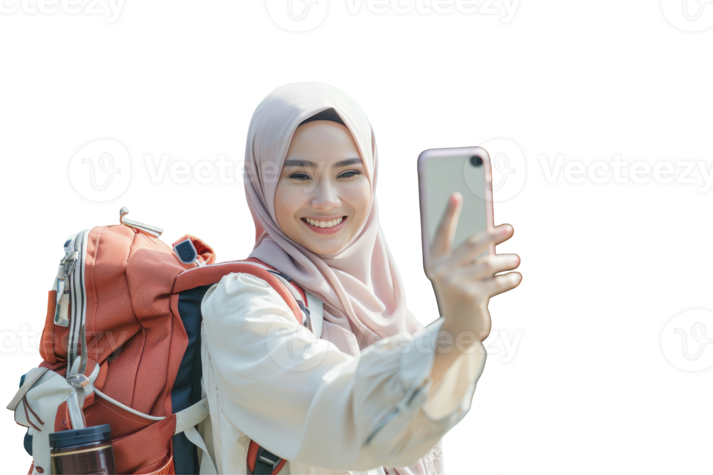 A woman wearing a hijab and holding a cell phone png