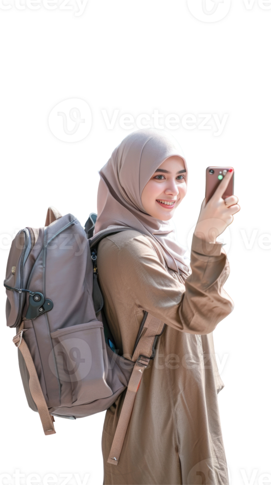 A woman wearing a hijab and holding a cell phone png