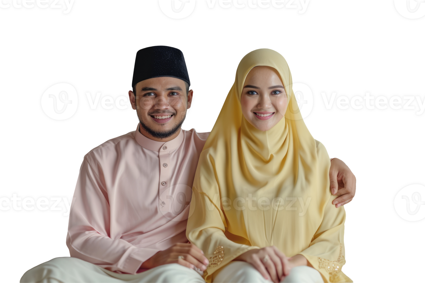 A young couple in traditional muslim clothing png