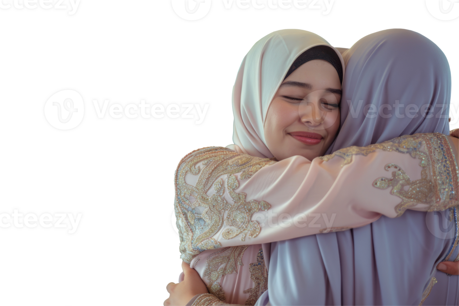 Two women in hijab hugging each other png