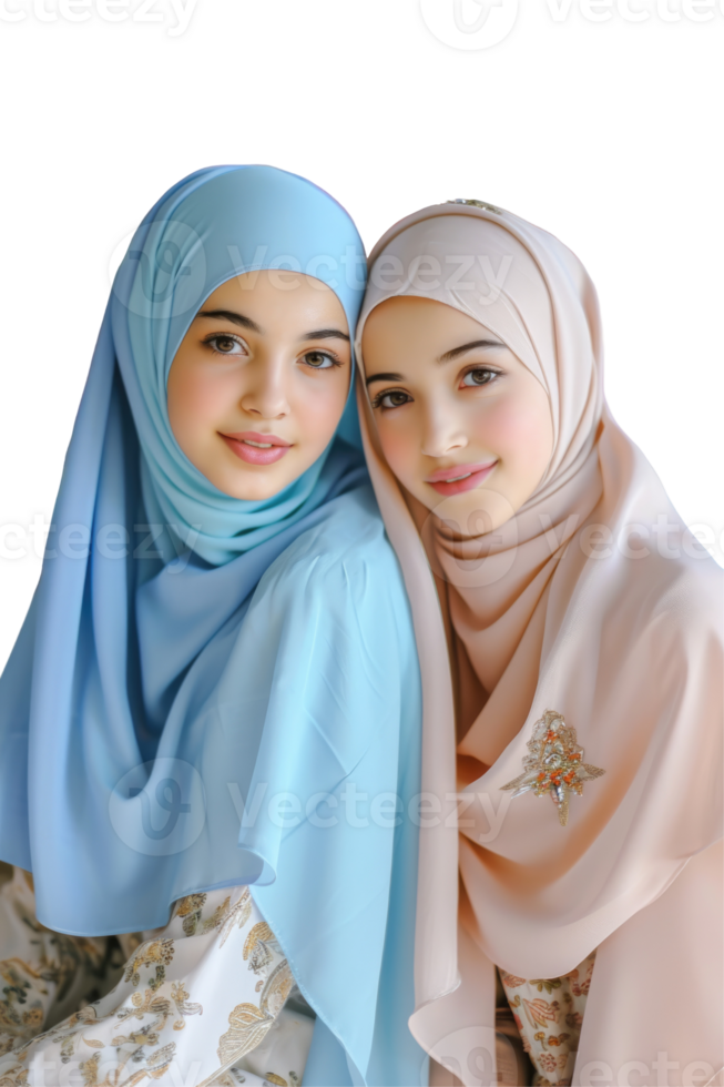 Two women wearing hijab pose for a photo png