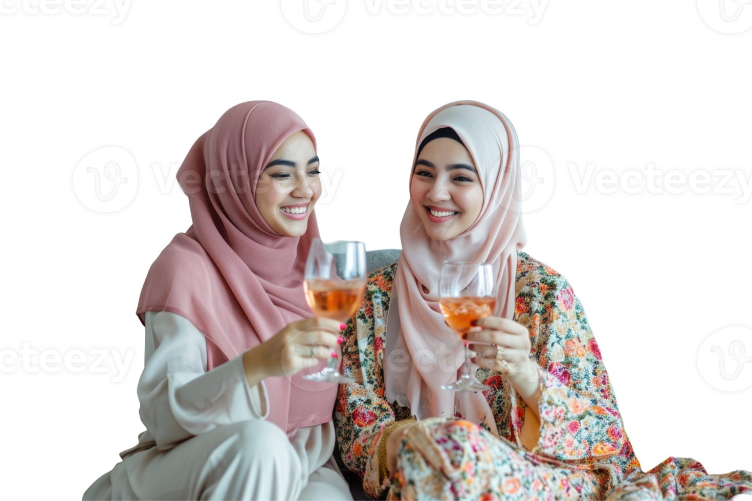 Two women in hijab holding wine glasses png