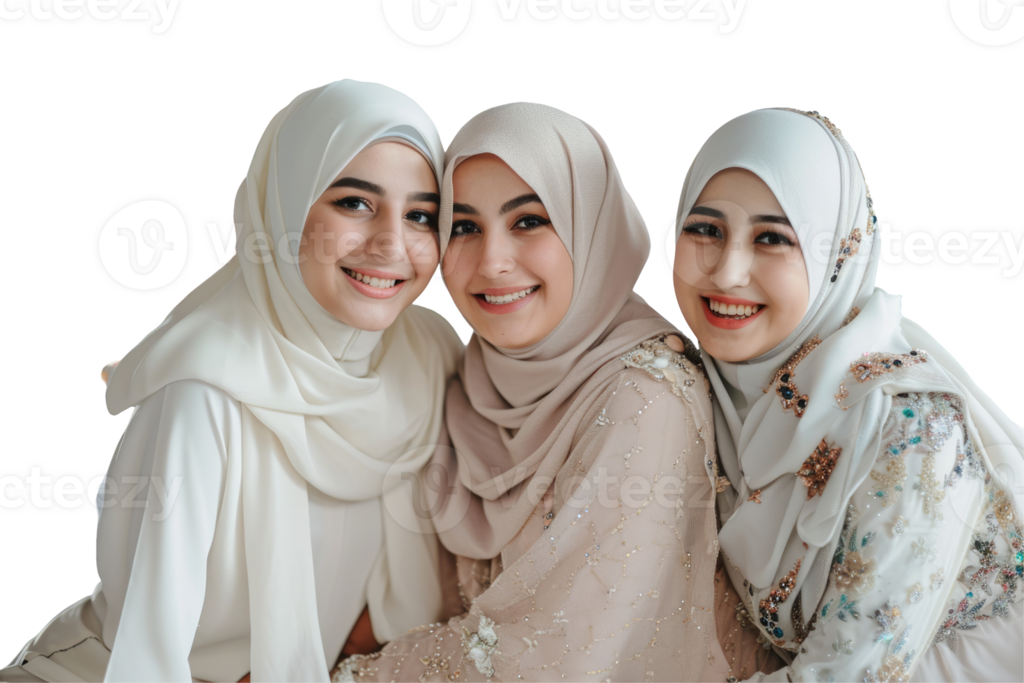Three women wearing hijab pose for a photo png