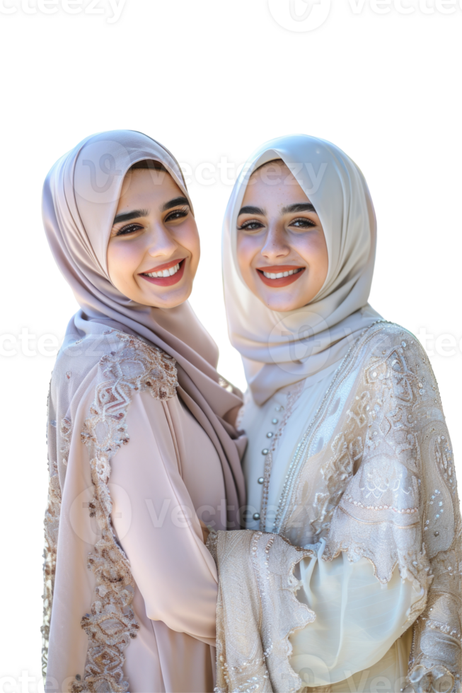 Two women in hijab pose for the camera png